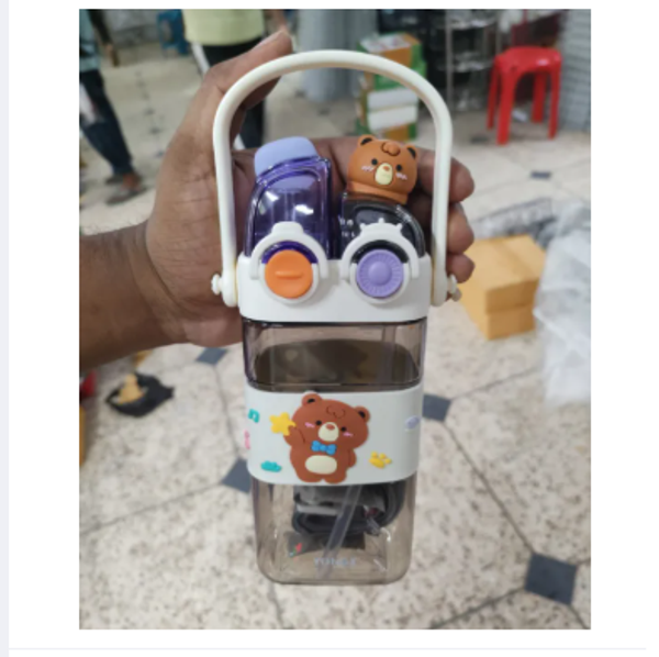 550ML Large Capacity Dual space Cup with Straw Straps Trend Korean Anti Drop Square Kids Water Bottles