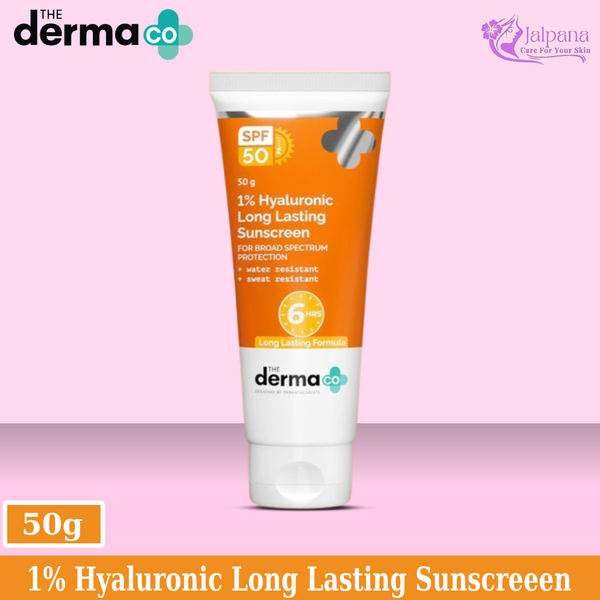 The Derma Co 1% Hyaluronic Long Lasting Sunscreen SPF 50 & PA++++ with Hyaluronic Acid & Vitamin E for Up to 6-Hour Sun Protection- 50 g
