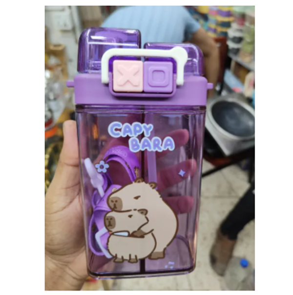 550ML Large Capacity Dual Slot Cup with Straw Straps Trend Korean Anti Drop Square Kids Water Bottles