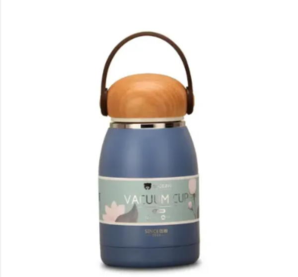 320ml Wooden Lid Portable Handle Stainless Steel Termos water Bottle, Custom Logo School Kid Double Wall Vacuum Flask