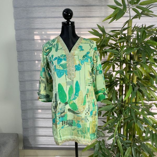 Mint Meadow Embroidered Abstract Kurti