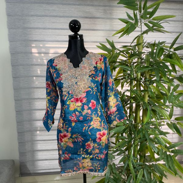 Royal Bloom Navy Blue Embroidered Floral Kurti