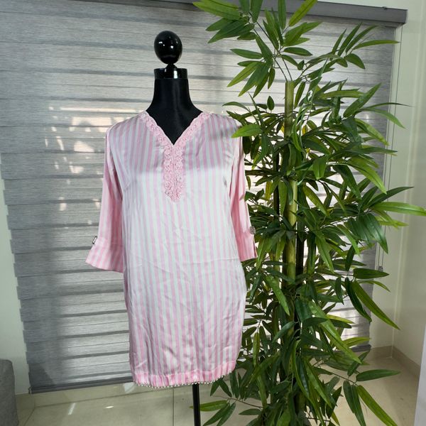 Blush Elegance Pink Striped Embroidered Kurti