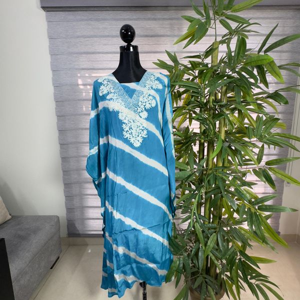 Ocean Breeze Tie-Dye Embroidered Kaftan