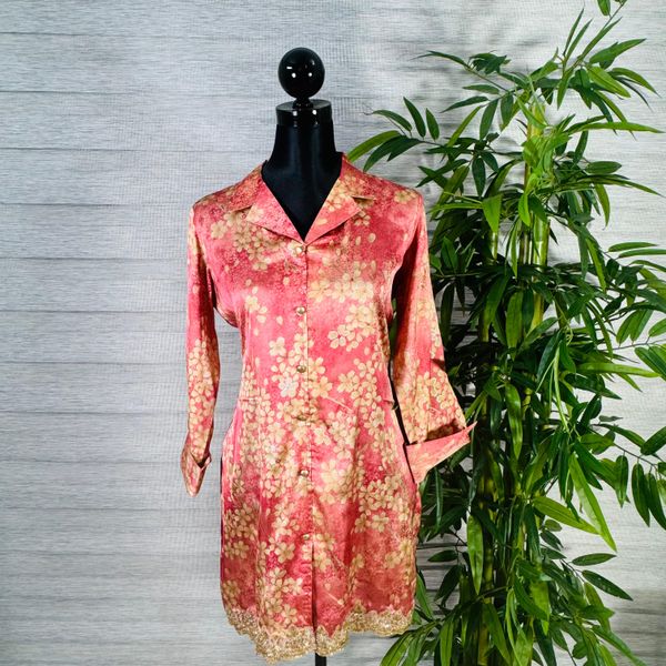 Blush Pink Floral Silk Co-ord Set with Lace Detailing