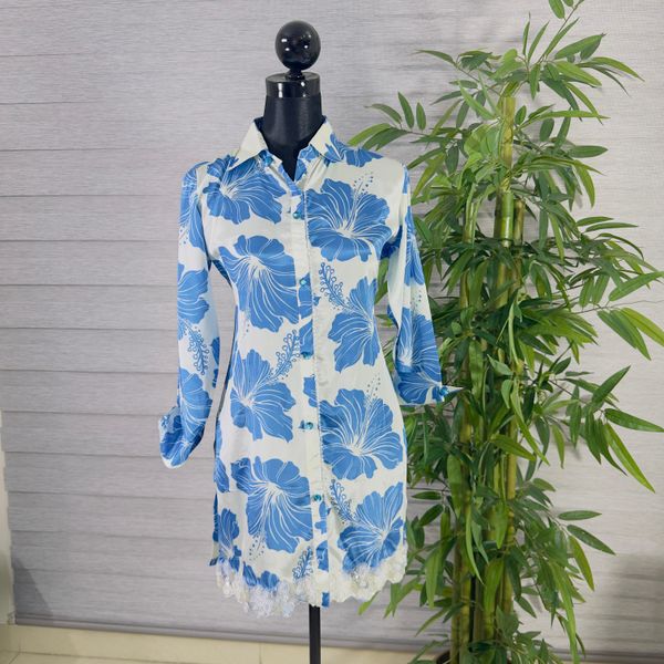 Blue Floral Printed Kurti with Navy Straight Pants