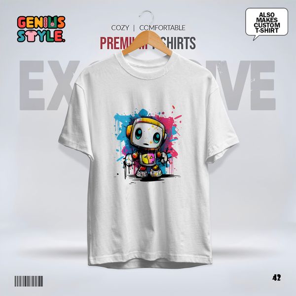 Premium Robot Illustration Drop Shoulder T-shirt - 42