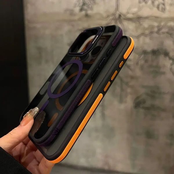 High-End anti-slip strip Contrast color lens holder magnetic Case For Iphone