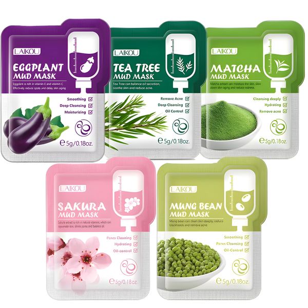 LAIKOU 5 Pcs/Set different flavour deep clean facial mud mask- 5g/Each