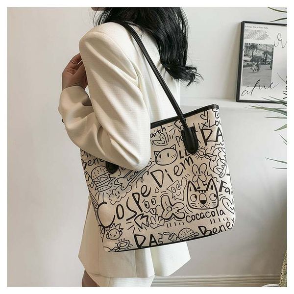 Printed canvas graffiti tote bag with dollLarge size All color available