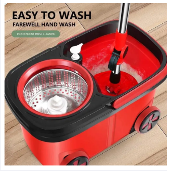 360 Degree Floor Magic Rotating Mop Bucket Set with 2 Microfiber Mop Heads Used for Floo