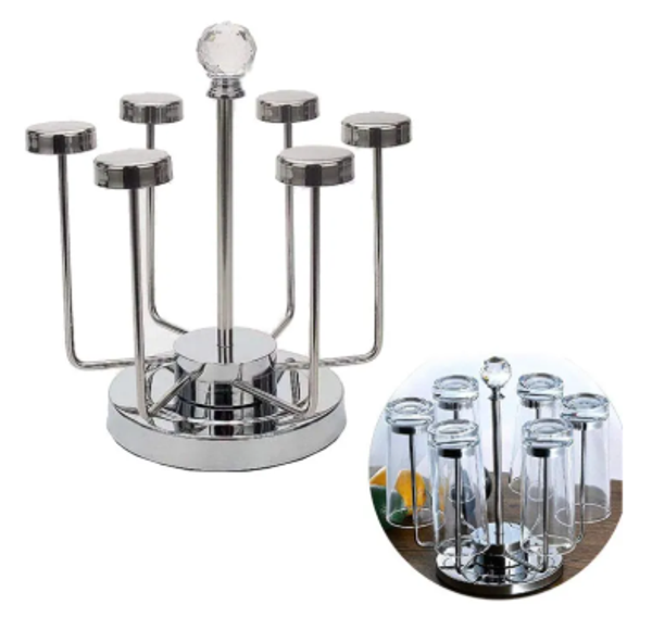 Rotating Cup Mug Glass Holder Rack Stainless Steel 6 Cups Drying Rack Stand Made Stainless Steel