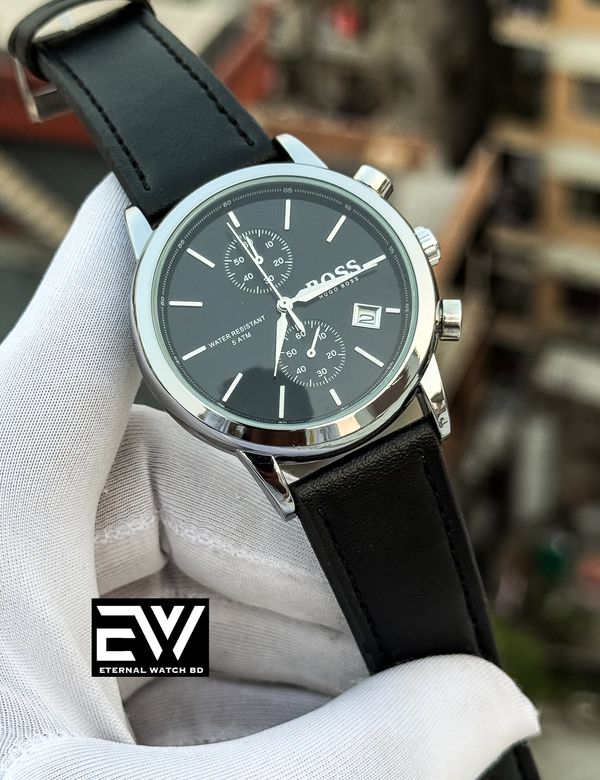 BOSS TWO CHRONO BLACK BELT SILVER CASE BLACK DIAL