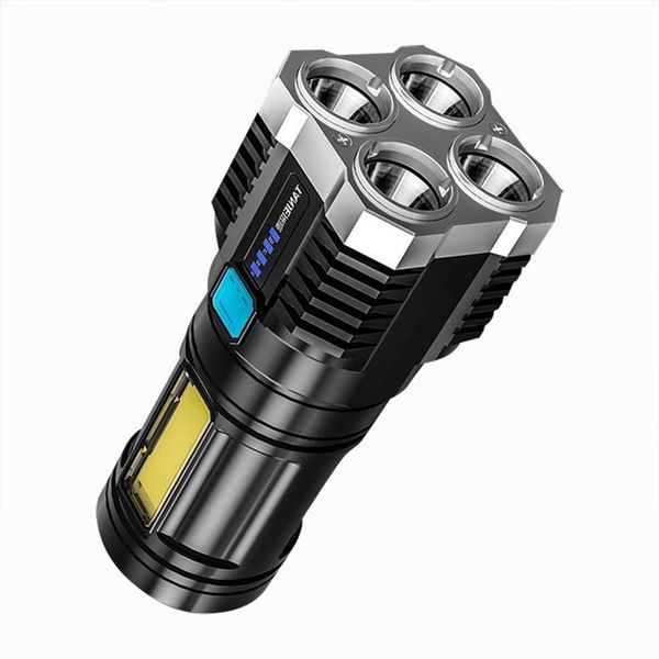 4-Core Flashlight Super Bright Rechargeable Flashlight Multi LED Long-Range Spotlight COB Light for Outdoor Fishing