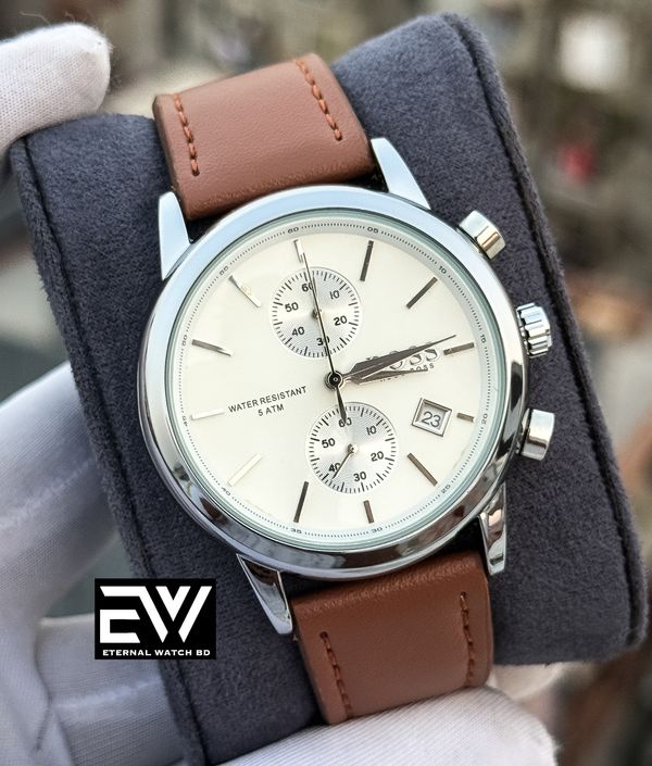 BOSS TWO CHRONO BROWN BELT WHITE DIAL