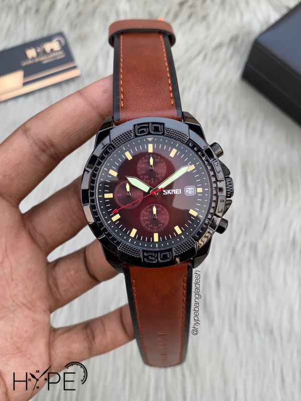 SKMEI leather belt chronograph (Brown)