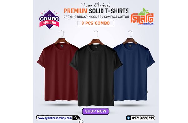 3 pcs Premium Solid T-Shirt Combo Offer