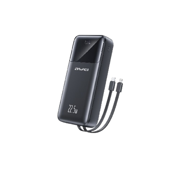 AWEI P107K 20000mAh PD22.5W Power Bank With Built-in Cable