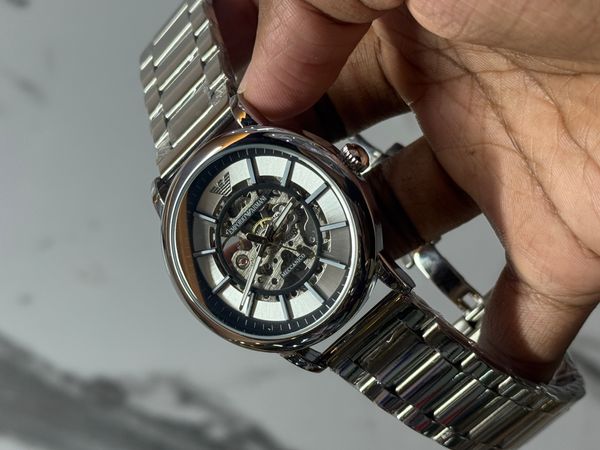 ARMANI AUTO CHAIN FULL SILVER BLACK DIGIT