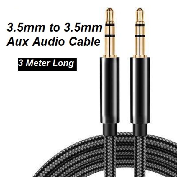 3.5mm Male to Male Aux Audio Cable with Durable Metal Plugs - Compatible with Car, iPhone, Laptop, Headphones, and More (Black)