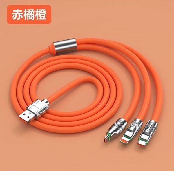Original  3-In-1  120W 6A Super Fast Charging Cable Liquid Silicone Fast Charging Data Cable For Micro USB Type-C Iphone With Indication Light