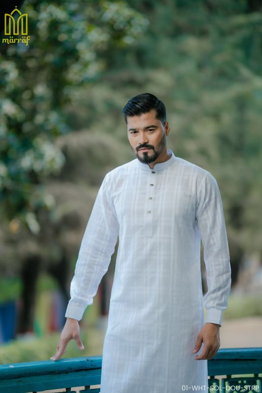 Exclusive White Panjabi with Sophisticated Double Strap