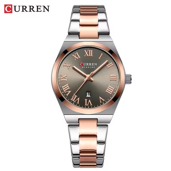Curren 9095 Ladies Chain Watch- Grey Dial- Rose Golden Bezel- Silver+Rose Golden Chain- TF Code CR901CF
