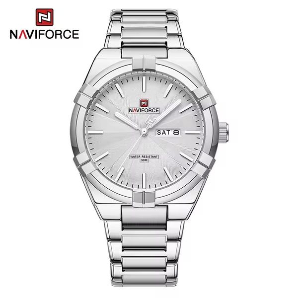 Naviforce 9218 Gents Chain Watch- Silver Dial- Silver- Bezel- Silver Chain- TF Code NF994CM