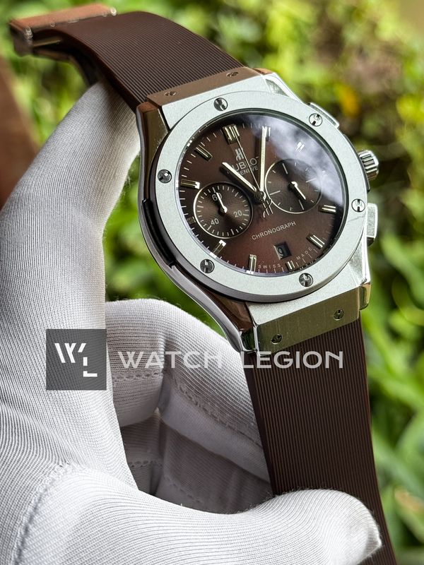 HUBLOT CLASSIC FUSION SILVER CASE BROWN BELT BROWN DIAL