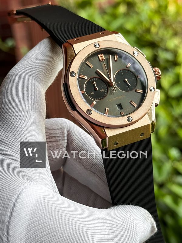 HUBLOT CLASSIC FUSION ROSE GOLD CASE BLACK BELT GREY DIAL