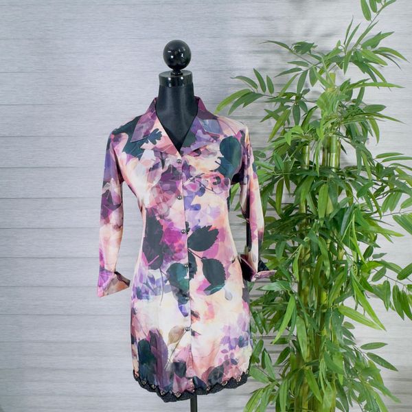 Women's Floral Print Longline Tunic with Black Pants