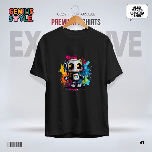 Premium Robot Illustration Drop Shoulder T-shirt - 43