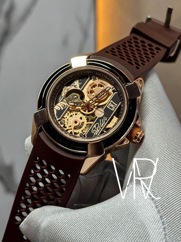 J&C CR7 AUTO-ROSE GOLD CASE , BROWN BELT