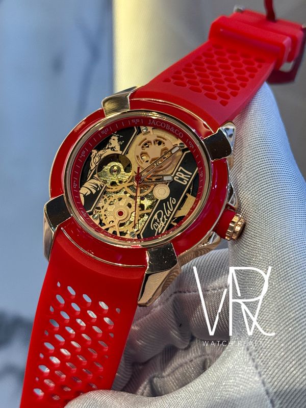J&C CR7 AUTO-ROSE GOLD CASE , RED BELT