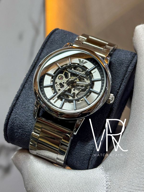 ARMANI AUTO SILVER CHAIN, BLACK DIAL