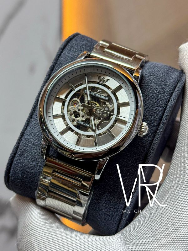 ARMANI AUTO SILVER CHAIN, WHITE DIAL