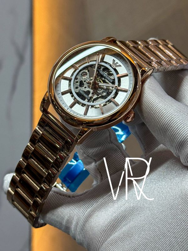 ARMANI AUTO ROSE GOLD CHAIN,WHITE DIAL