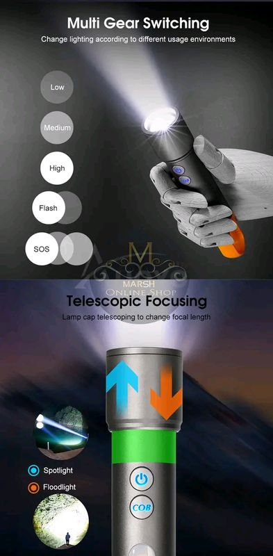 💥Auoyo Multifunctional COB Warning Zoomable Flashlight - Image 12