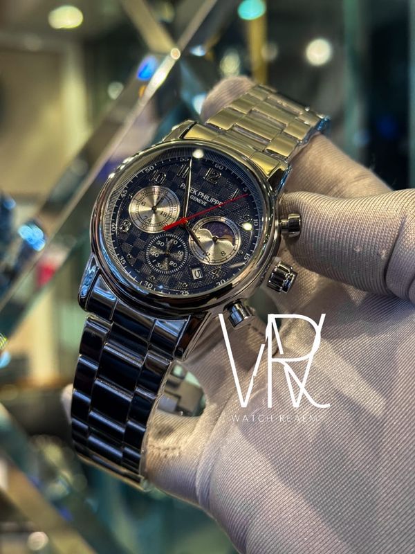 PATEK CHRONO SILVER CHAIN,BLUE DIAL