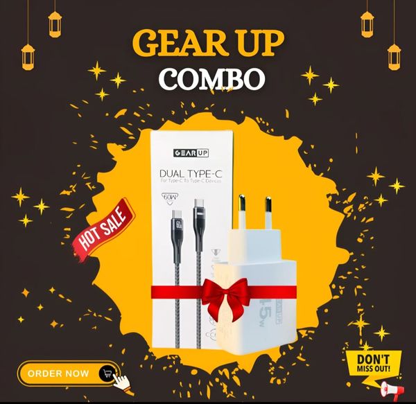 GearUP GP007 45W Fast PD Charger & GearUP CC6015 Type-C to C 60W PD cable Combo