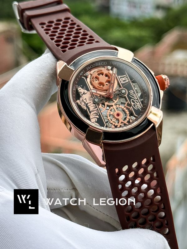 JACOB & CO CR7 QUARTZ SWEEP ROSE GOLD CASE BROWN BELT