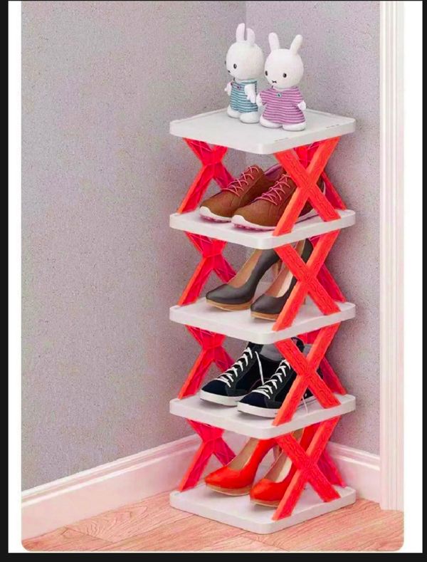 PRIME SHOP Stackable Foldable Shoe Organizer (2024 Designs) - 5 Tiered Shelves - Contemporary Style - X-Shape - Iron & Fabric - 9.45X10.24X6.89 inches