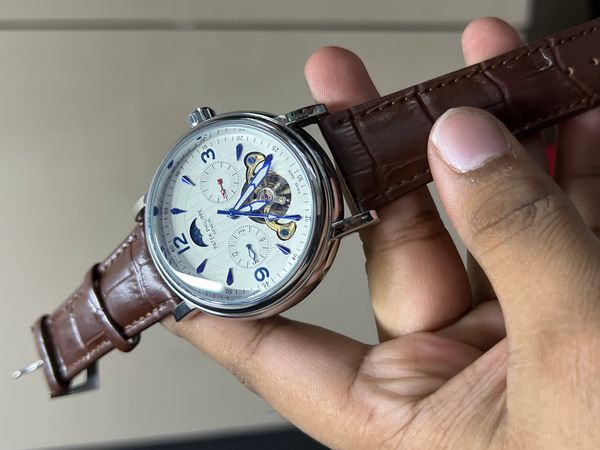 PATEK AUTO BELT BROWN BELT SILVER GOLD CASE V2