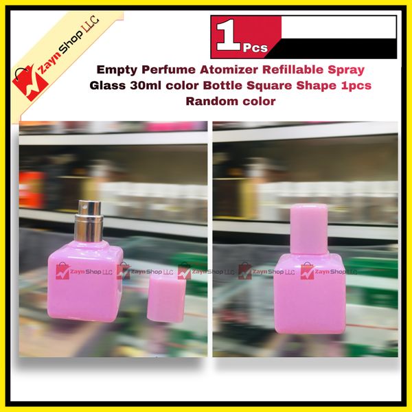 Empty Perfume Atomizer Refillable Spray Glass 30ml color Bottle Square Shape 1pcs Random color