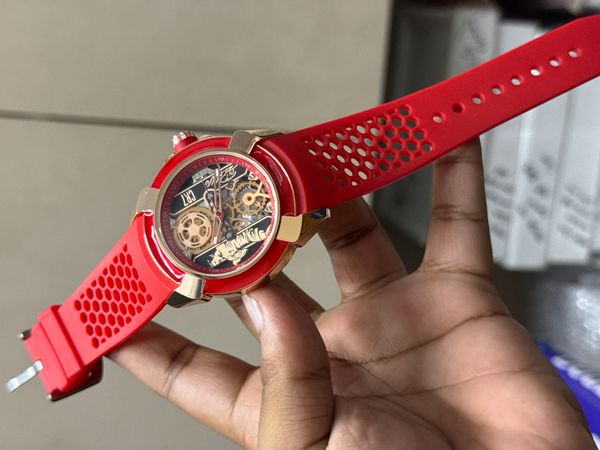 JACOB & CO CR7 QUARTZ SWEEP ROSE GOLD CASE RED BELT