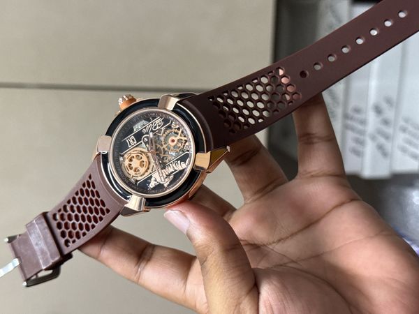 JACOB & CO CR7 QUARTZ SWEEP ROSE GOLD CASE BROWN BELT