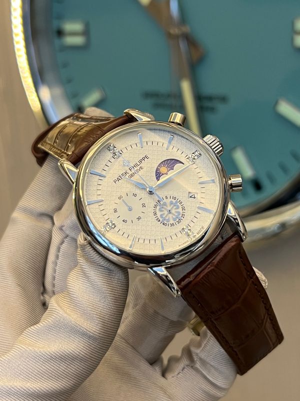 Patek Philippe Moon Phase Brown Belt White Dial AA Grade