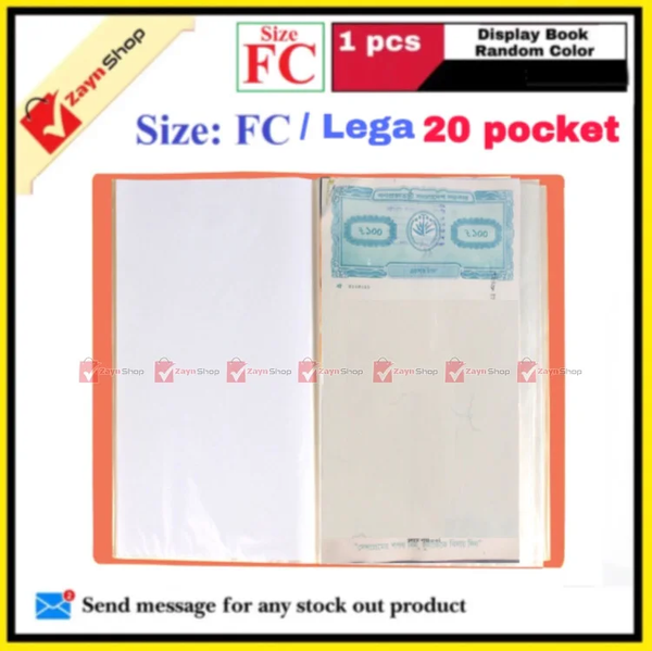 Display Book FC Legal Size 20 pocket Plastic File Folder Display Presentation Book Random color- 1pcs