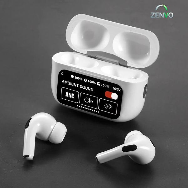 A9 Pro ANC Touch Screen Display Earbuds – White Color