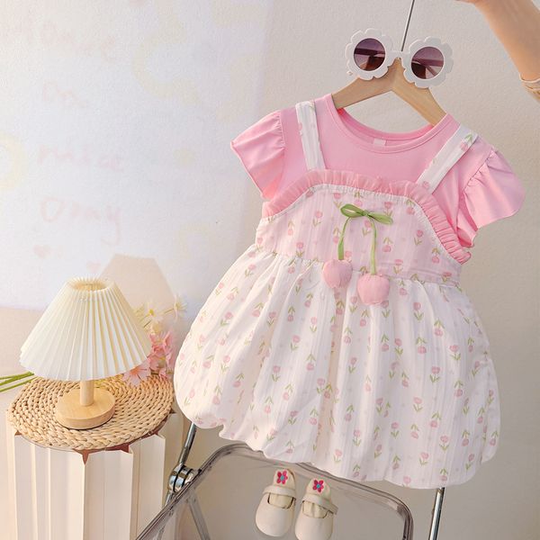 Importedđŧ Summer Cartoon Dress â Faux Two-Piece Floral Outfit for Girls